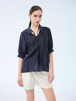 Tencel Blend Loose Fit Women Blouse With Silk Scarf GOELIA