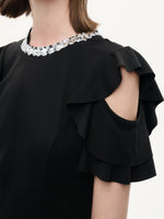 Ruffle Cold Shoulder Women Knit Mini Dress GOELIA