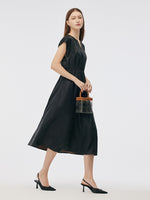 19MM Xiang Yun Silk Cap Sleeve Women Midi Dress GOELIA