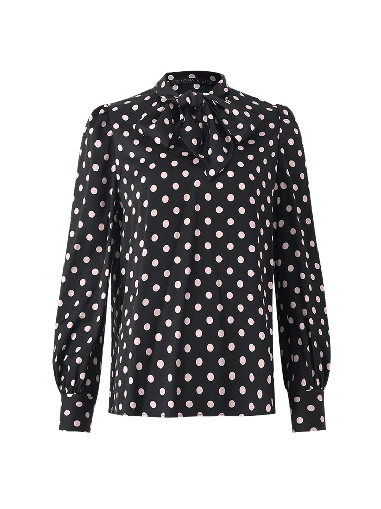 22 Momme Mulberry Silk Polka Dots Printed Women Shirt With Flaps GOELIA