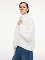 Cotton Blend Bubble Hem Women Crinkle Cropped Zip Jacket GOELIA
