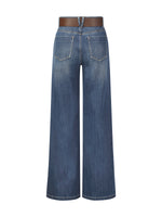 Lyocell Blend Denim Women Flared Palazzo Jeans With Belt GOELIA