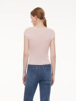 Tencel Mulberry Silk Cowl Neck Women Cap Sleeve Knit Top GOELIA