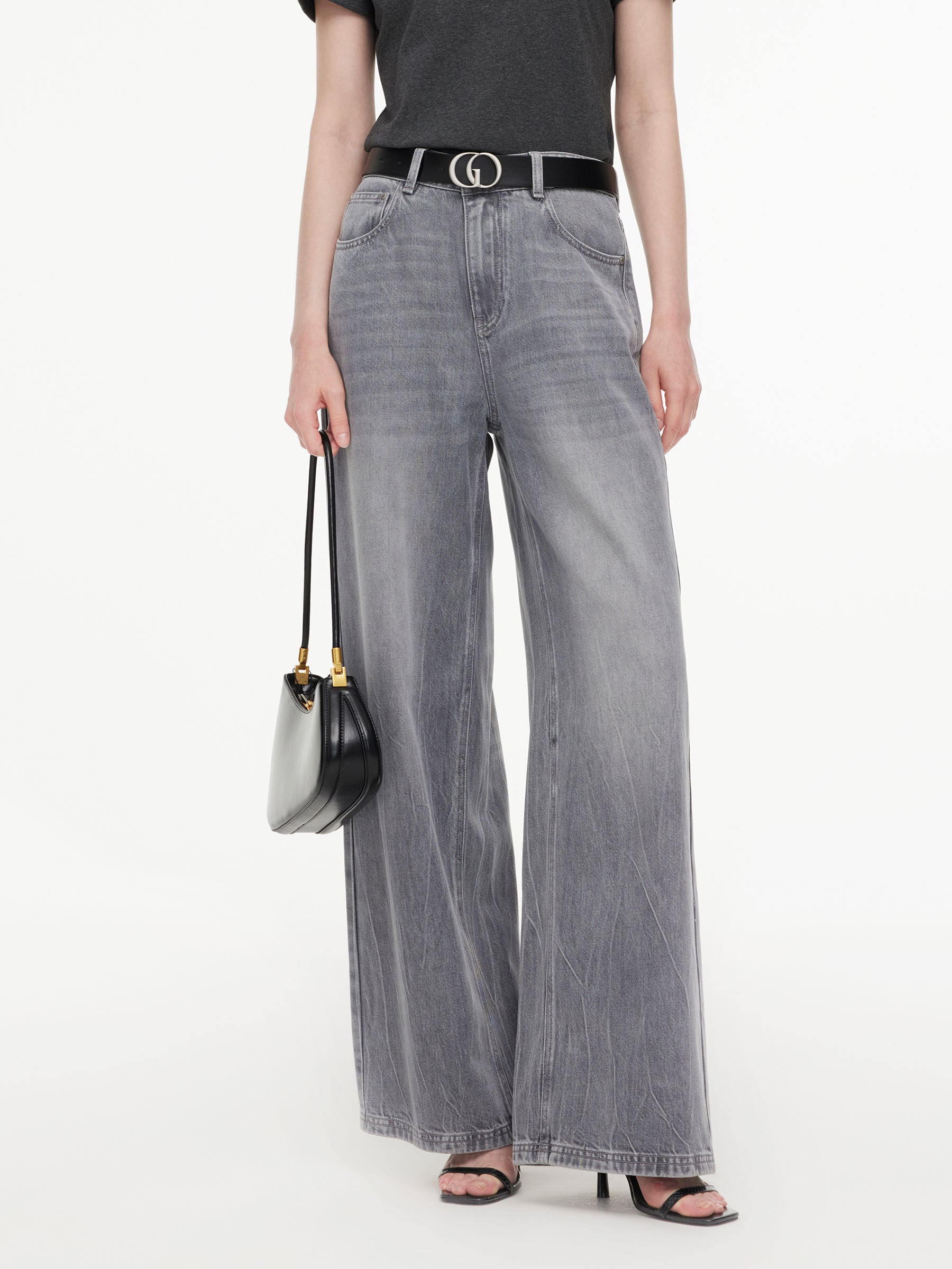 [Preview] Lyocell Cotton Blend Denim Women Straight Leg Jeans With Leather Belt GOELIA