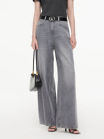 [Preview] Lyocell Cotton Blend Denim Women Straight Leg Jeans With Leather Belt GOELIA