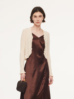 Cotton Mulberry Silk Blend Ruffle Trim Women Cardigan GOELIA