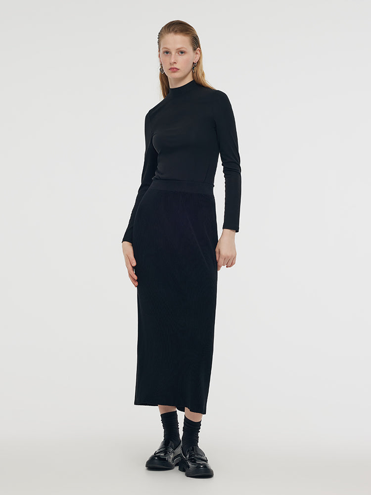 Tencel Stretch Knitted Women Midi Skirt GOELIA
