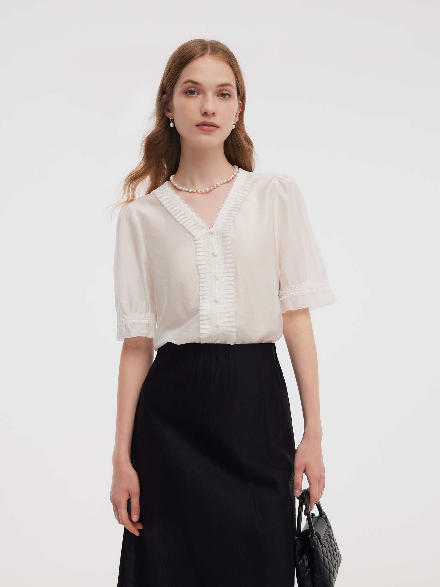 Tencel Blend V-Neck Women Blouse GOELIA