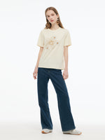 Flower Print Women Knit T-Shirt GOELIA