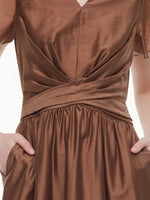 Tencel Blend Twist Front V-Neck Women Maxi Dress GOELIA