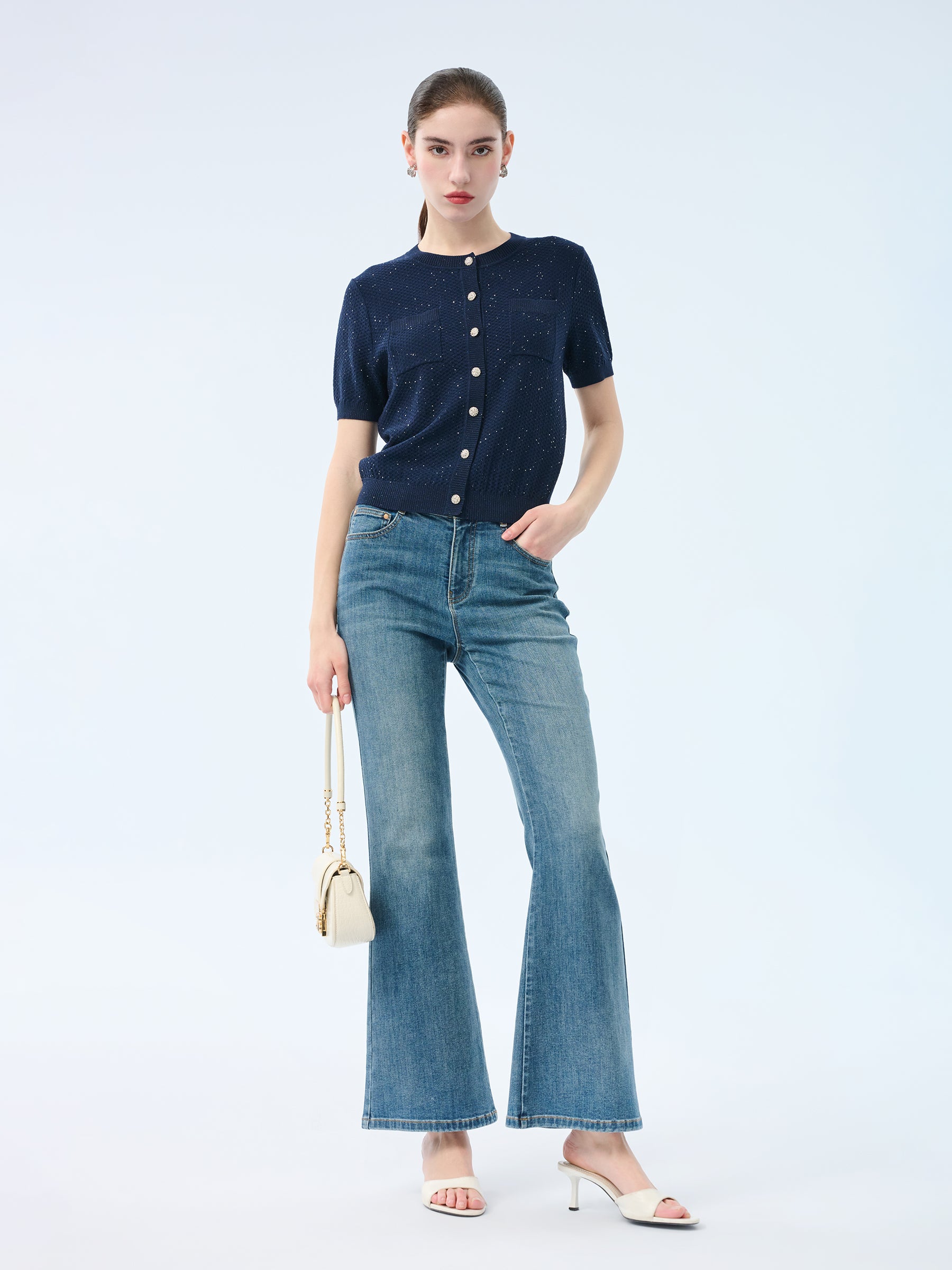 Lyocell Blend Sequins Women Cardigan GOELIA