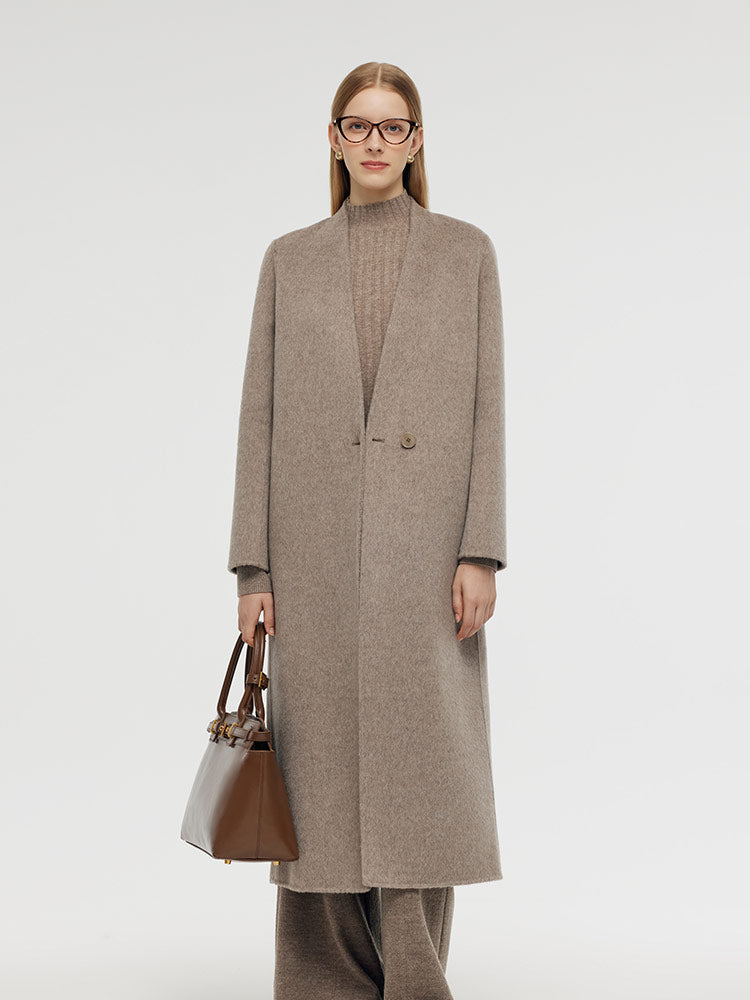 Wool Alpaca Women Overcoat With Scarf – GOELIA