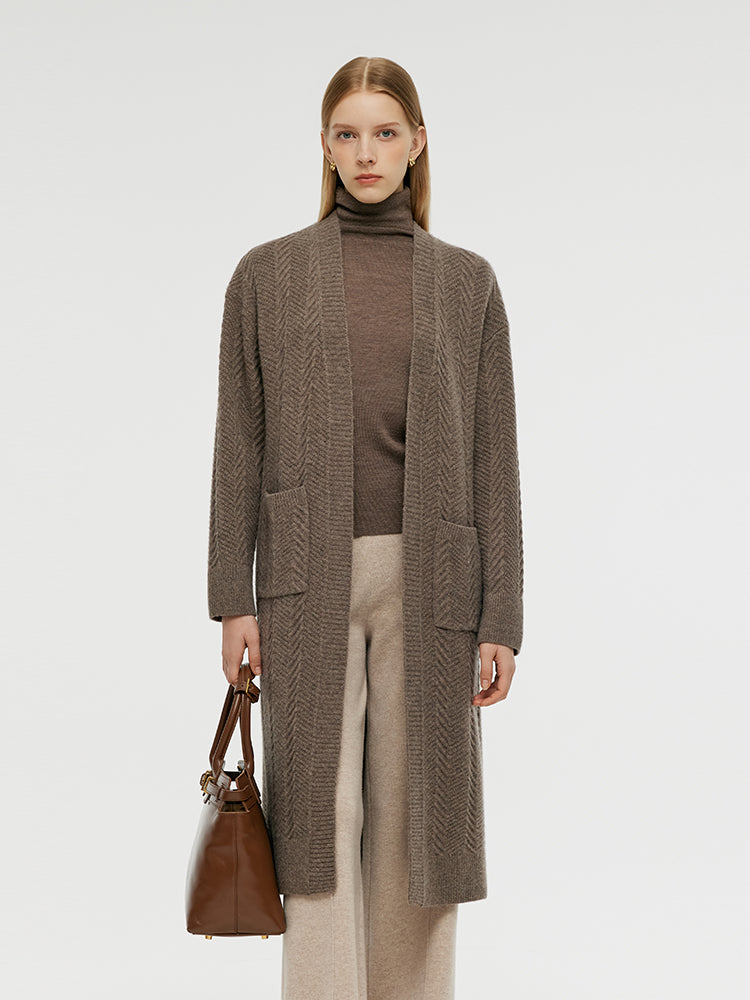 Machine Washable Wool Women Long Cardigan GOELIA