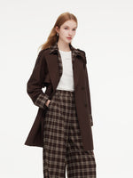 Mock Layered H-Line Women Belted Trench Coat GOELIA