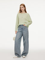 Triacetate Linen Cotton Blend Boat Neck Women Lightweight Knit Top GOELIA