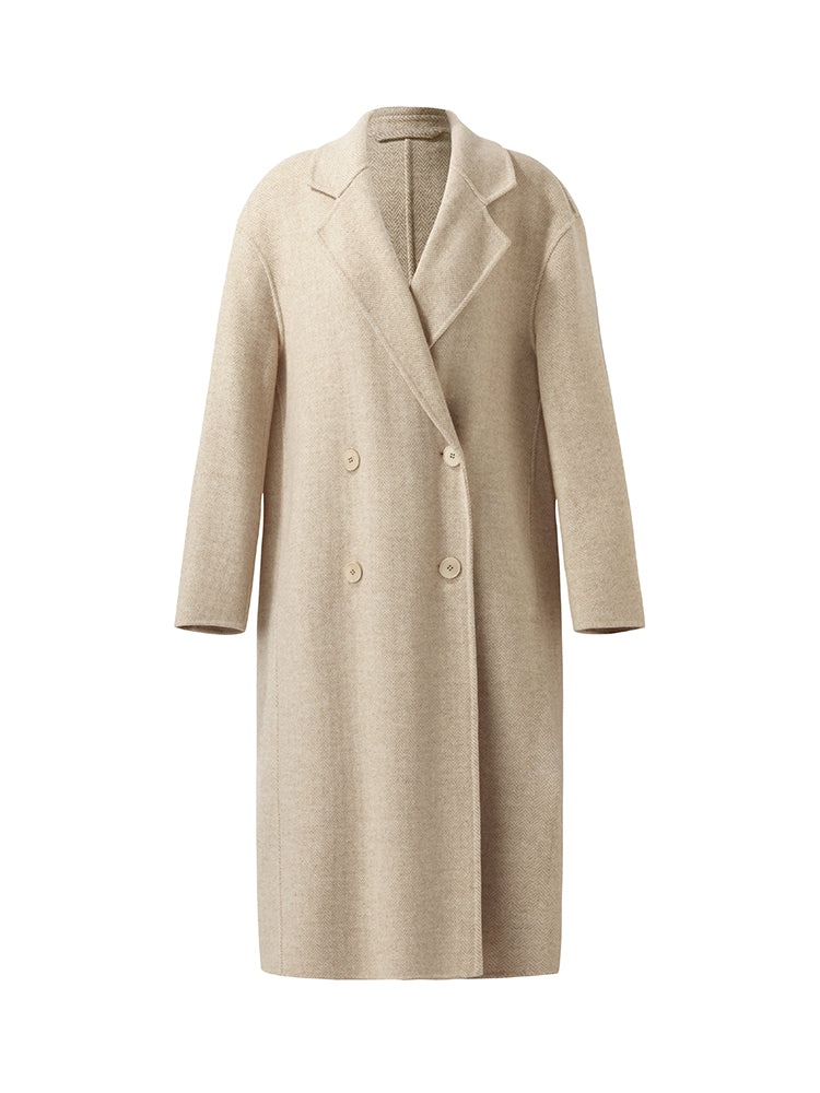 Wool Cashmere Herringbone Double-Faced Unisex Coat GOELIA