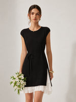 Tencel Blend Knit Two-Piece Dress Set With Slip Inner & Belt GOELIA