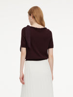 Lyocell Blend Ribbon Boat Neck Women Knit Top GOELIA