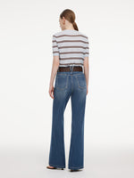Lyocell Blend Denim Women Flared Palazzo Jeans With Belt GOELIA
