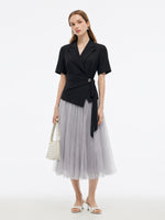 Mock-Layered Adjustable Waist Women Wrap Maxi Dress GOELIA