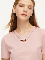 Cotton Side Twist Women T-Shirt With Detachable Beaded Chain GOELIA