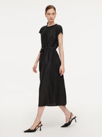 18MM Gambiered Canton Gauze Women Self-Tie Belt Maxi Dress GOELIA