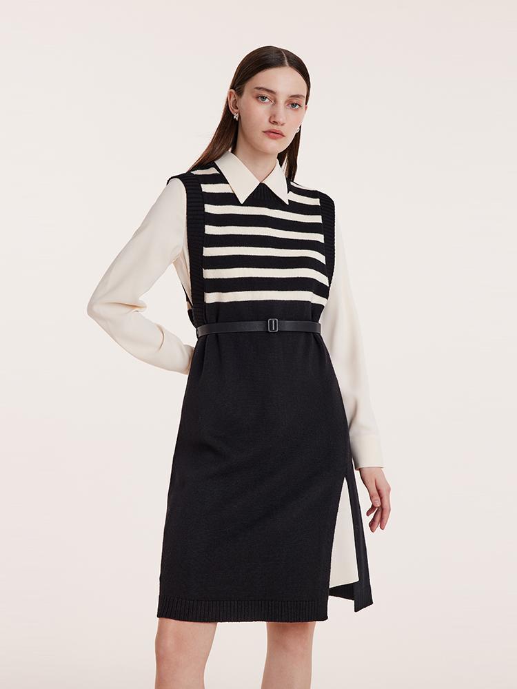 Women Shirt Dress And Striped Vest Two-Piece Set GOELIA