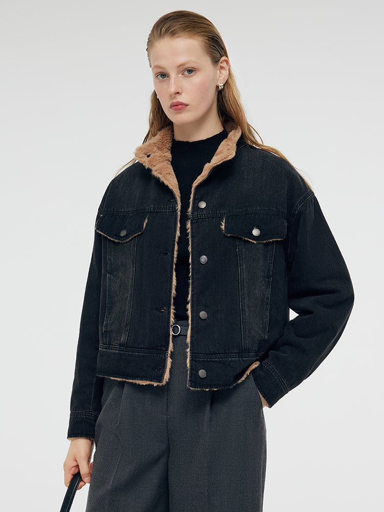 Denim Stand Collar Women Jacket GOELIA