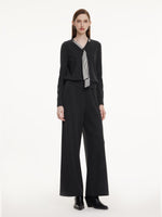 V-Neck Knit Top And Pants Two-Piece Set With Silk Scarf GOELIA