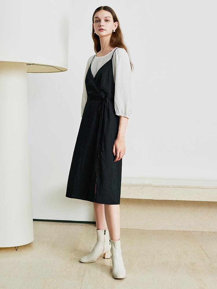 Double-Layer Patchwork Midi Dress GOELIA