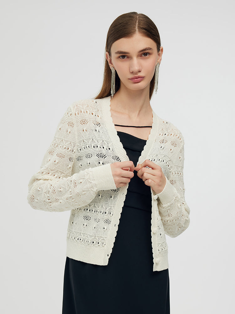 Openwork V-Neck Knitted Women Cardigan GOELIA