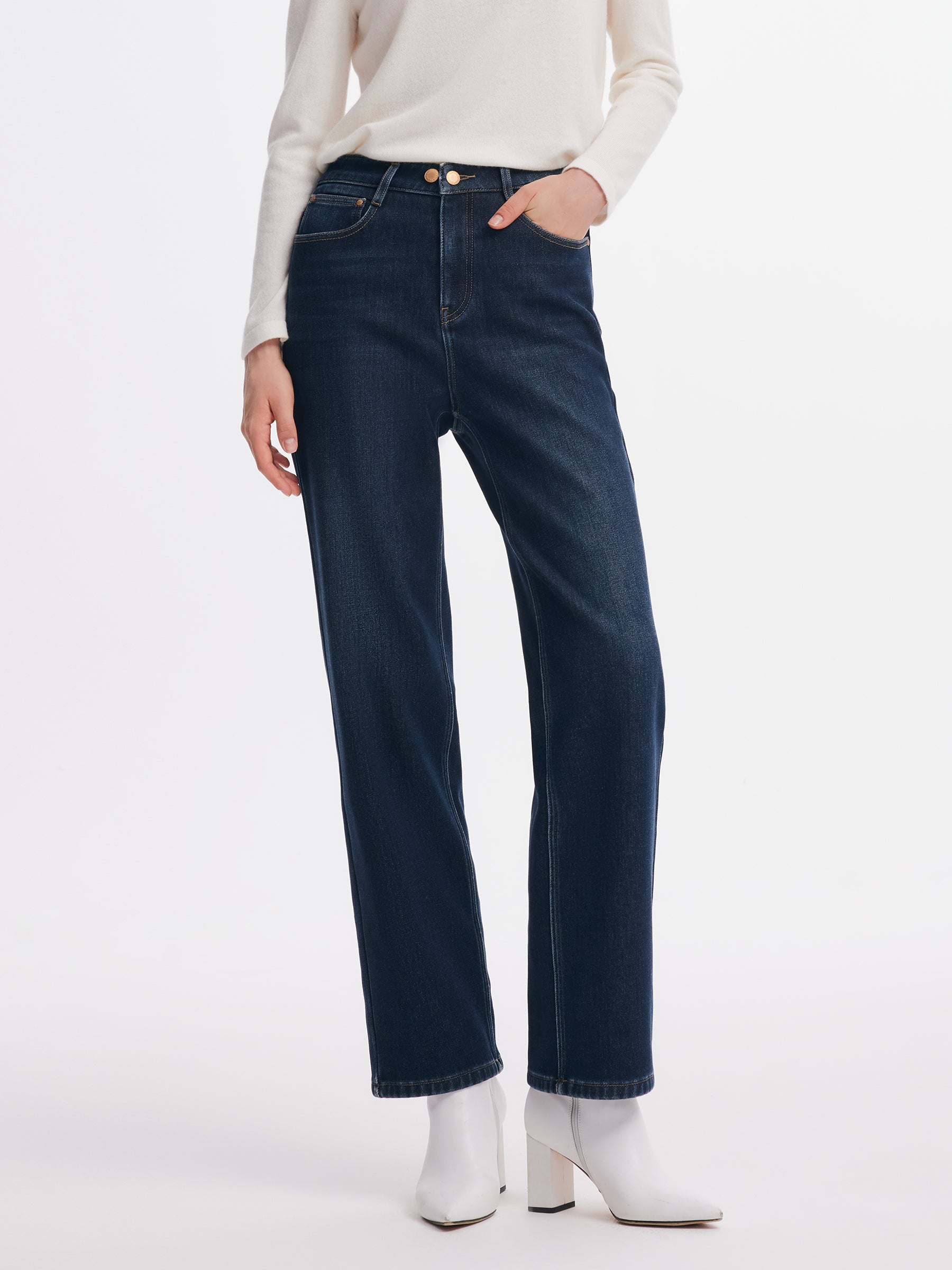 [Preview] Denim Fleece-Lined High-Waist Women Tapered Ankle Jeans GOELIA