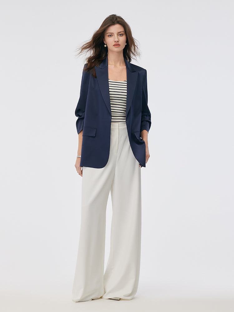 Triacetate 3/4 Ruched Sleeves Women Blazer GOELIA