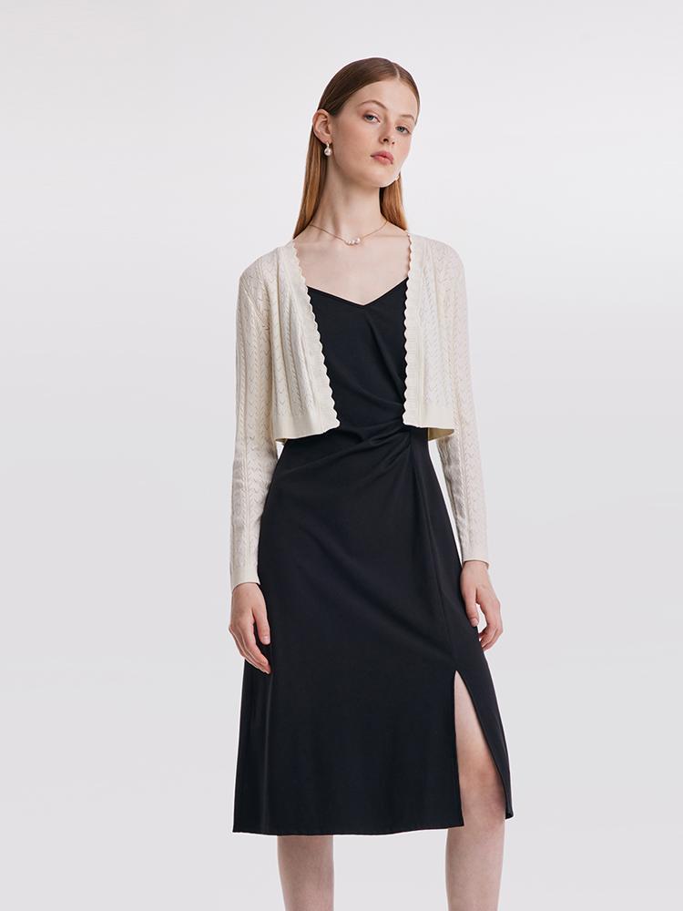 Pre-Order Cardigan and Slip Midi Work Dress Two-Piece Set, Black / L Pre-Order Cardigan and Slip Midi Work Dress Two-Piece Set, Black / L