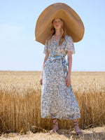 19 Momme Mulberry Silk V-Neck Printed Women Maxi Dress GOELIA