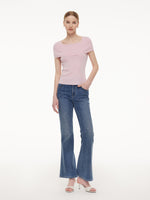 Lyocell Blend Off Shoulder Women Knit Top With Detachable Magnetic Flower GOELIA