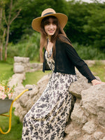 Camellia Printed Spaghetti Strap Dress And Knitted Cardigan Two-Piece Set GOELIA