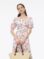 Silk Floral Print Women Midi Dress GOELIA