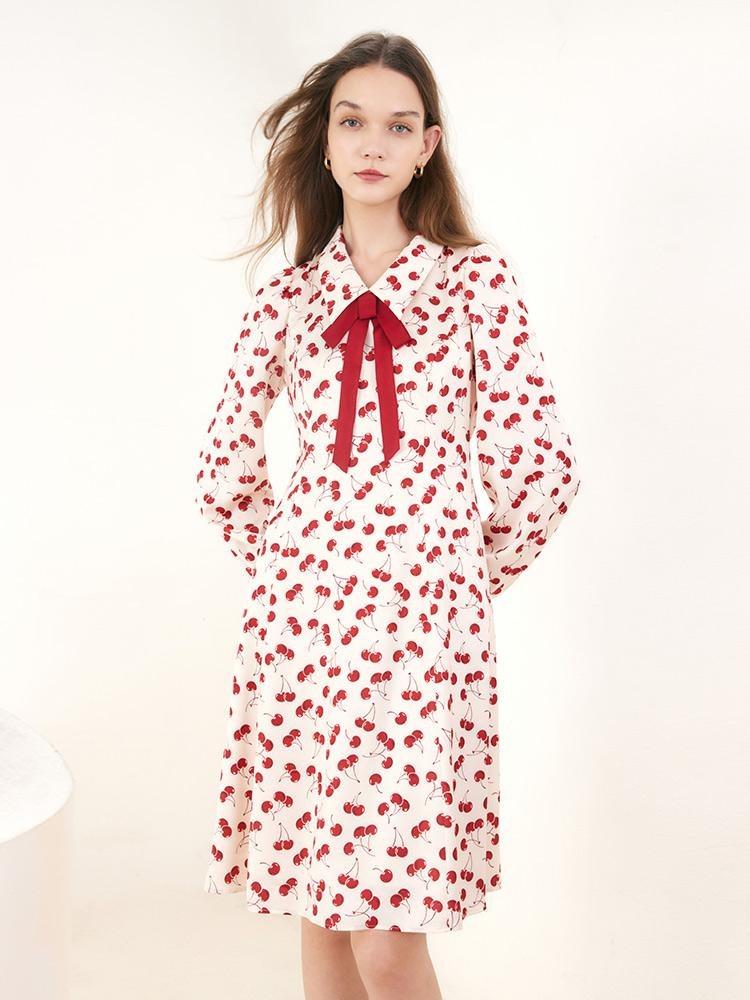 Floral Lapel Detachable Bowknot Mini Dress GOELIA