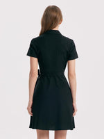 V-neck Notched Lapel Lace-Up Mini Dress GOELIA