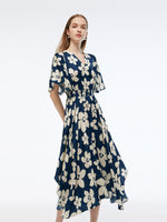 Batwing Sleeve V-Neck Women Asymmetric Hem Maxi Dress GOELIA