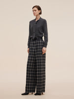 Plaid Loose Wide Leg Women Pants With Leather Belt GOELIA