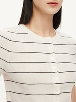 Lyocell Blend Stripe Round Neck Women Cardigan GOELIA