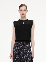 Jacquard Cut Out Neckline Women Ruffle Knit Tank Top GOELIA