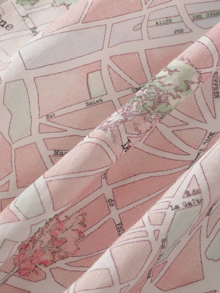 Map Printed Women Midi Dress With Bottomed Dress And Belt GOELIA