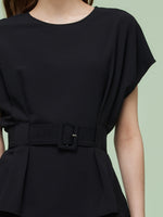 Four-Way Stretch Top And Ankle Length Pants Two-Piece Set With Belt GOELIA