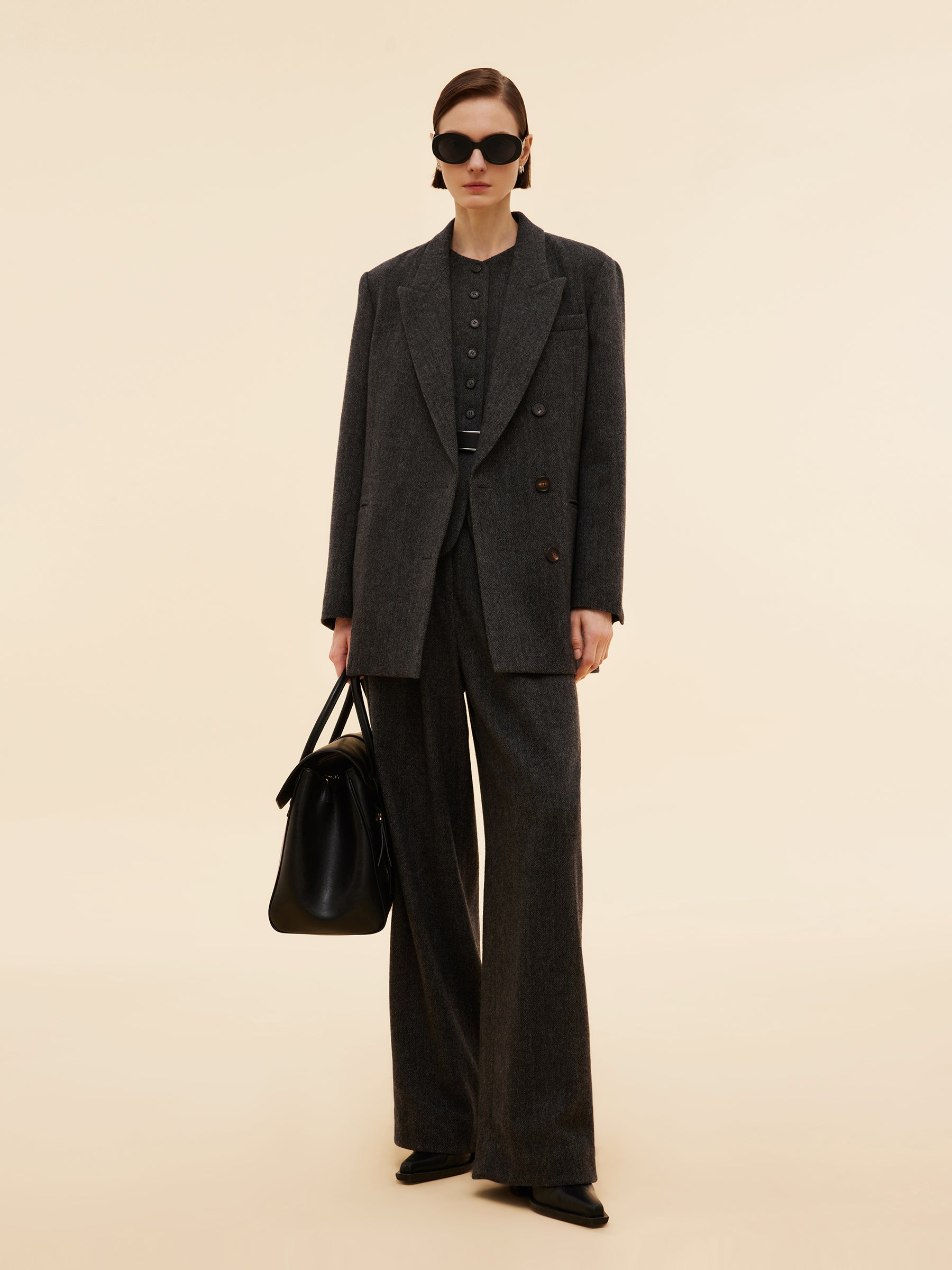 100% Washable Wool Notched Collar Women Blazer GOELIA