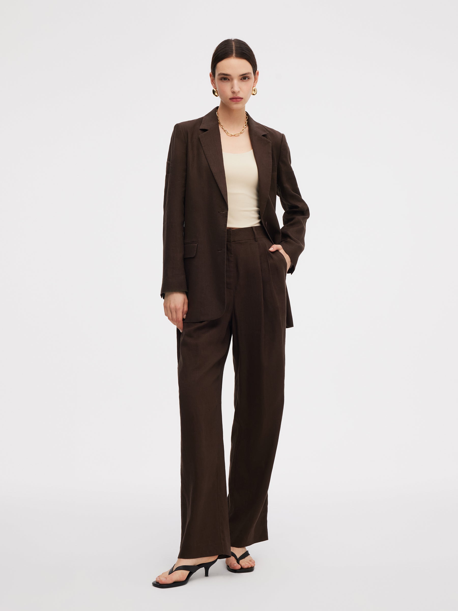 100% Linen Women Loose Fit Blazer GOELIA