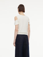 [Preview] Tencel Blend Ruffle Cold Shoulder Women Knit Top GOELIA