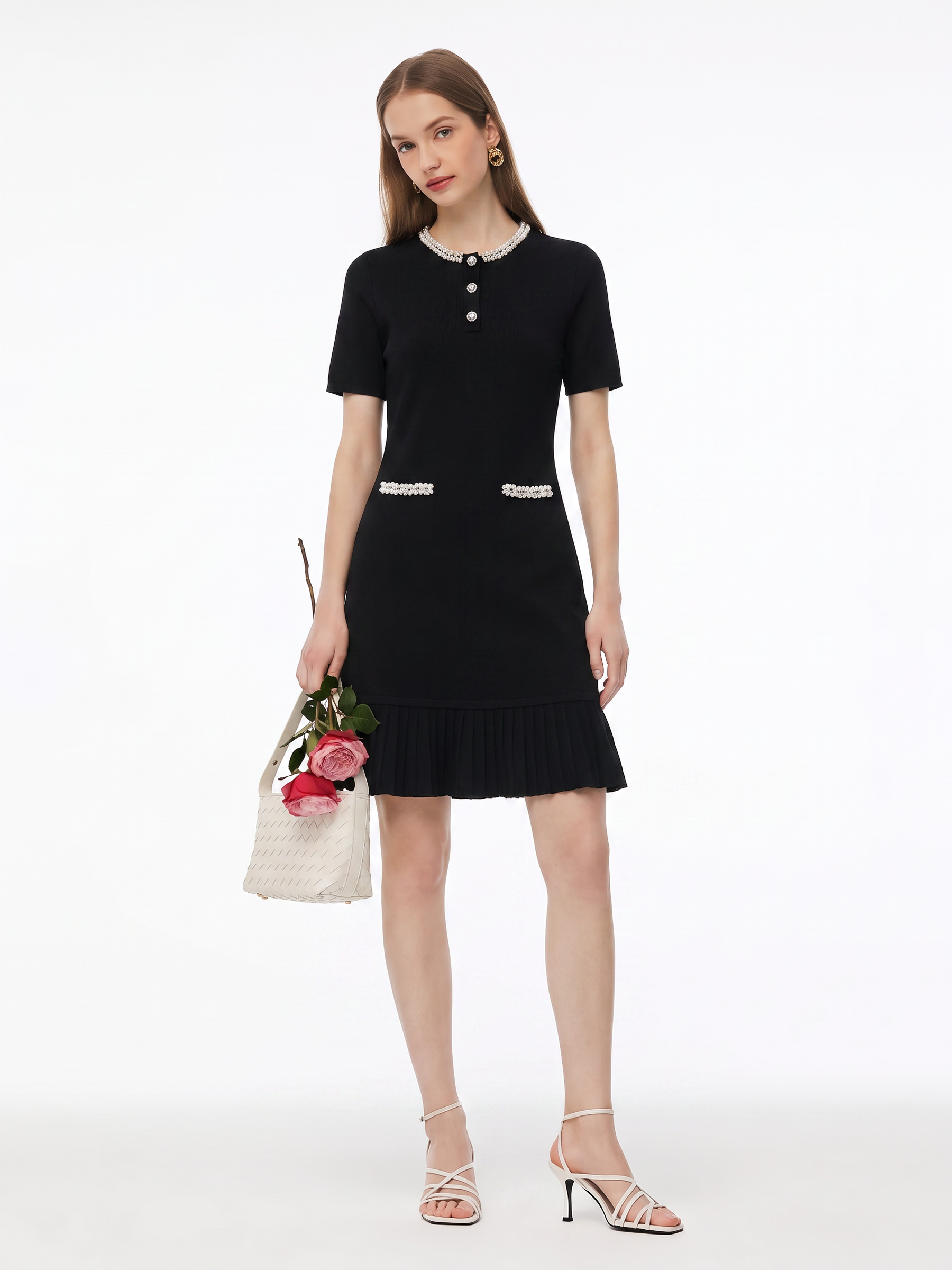 Beaded Round Neck Women Mini Dress GOELIA